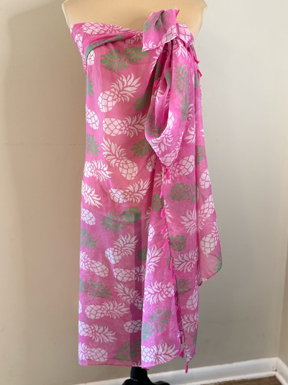 Viv & Lou pineapple large versatile scarf, sarong, cape wrap tassels 44”x72”